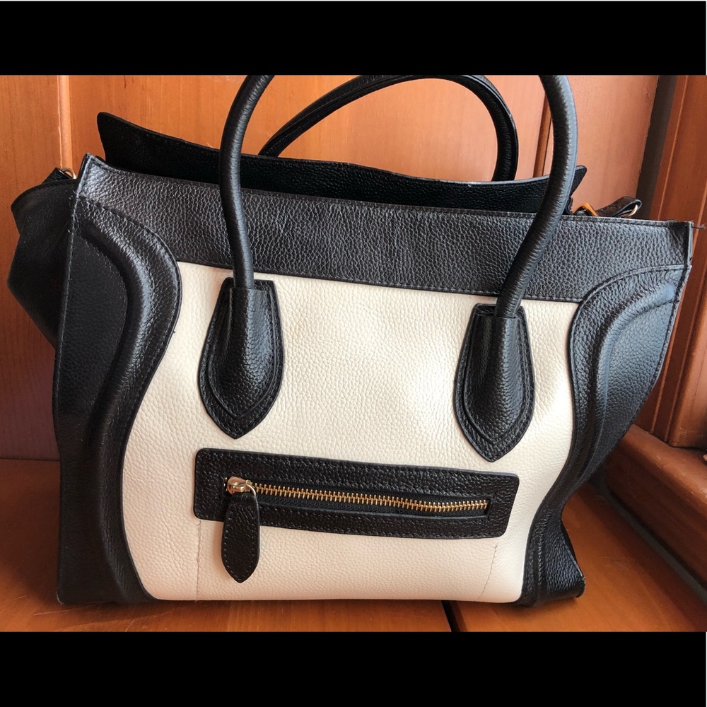 Large Black and White Tote Bag with Straps